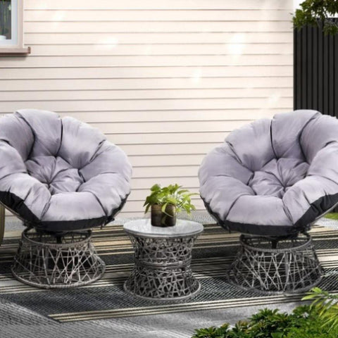 Gardeon Outdoor Lounge Setting Furniture Wicker Papasan Chairs Table Patio Grey ODF-PAPASAN-TBCHX2-GE