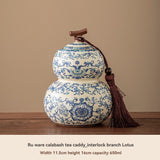 Ru Kiln tea jar, blue-and-white ceramic canister, airtight tea storage, floral tea container, V1102-122-23629-CYN-6