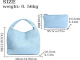 Woven Tote Bag for Women Soft Leather Handbag with Pocket V1263-JX-3501