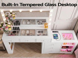 Artiss Dressing Table Mirror Charging Station Glass Top Makeup Vanity Desk RGB Cabinet Storage FUR-AG-DRESS04-WH-AB
