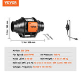 Inline Duct, 102mm 129.7 CFM with Variable Speed Controller, Quiet AC-motor Ventilation Exhaust V952-XLGDFJYCHSAC41HSYV3