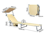 Levede Foldable Lounge Chairs with Canopy Khaki OD1065-KH