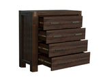 Tallboy with 4 Storage Drawers Solid Wooden Assembled in Chocolate Colour V43-TBY-NOW-CHK