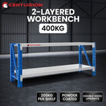 Centurion 2 Layers Work Bench 2m 400kg - Grey Blue BCH-2LY-GYBU