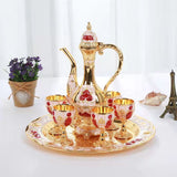 Vintage Palace Style Liquor Serving Set - Metal Pot, 6 Cups & Tray V888-ELOSUNG26393