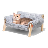 cat sofa bed, faux-fur cat bed, checkered pet bed, warm pet bed, washable pet bed, wooden cat bed, V1106-135-13039-BEG-L