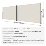 VEVOR Side Awning, 180X600cm Aluminum Outdoor Privacy Screen, 280g Polyester Water-proof V952-ZYPF180X600CMM001V0