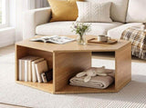 Artiss Coffee Table Hexagonal Center Table with Open Storage 2-Way Display Side Table Wood FUR-Z-COF-09-WD