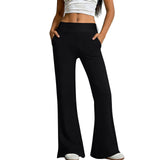 Size XXL Women's High Waisted Flare Yoga Pants with Side Pockets - Black Stretch Activewear Pants V888-ELOSUNG57385-5