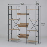 CARLA HOME 12 - Shelf Bookcase - Wood Metal Display Shelf - Brown - Rustic - Steel V178-36439