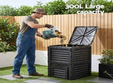 Gardeon Compost Bin 300L Heavy-Duty Black Outdoor Composter with Top Lid Bottom Door CBIN-300L-BK