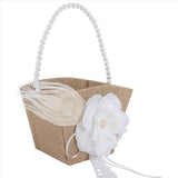 3X Flower Girl Basket Rustic Burlap for Vintage Rustic Wedding Party Flower Basket with Pearl Handle V1369-AZ3-W-12746
