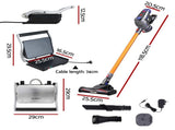 Devanti K7 Cordless Stick Vacuum Cleaner plus Sandwich Maker Panini Press VAC-K7-GD-SM-1SET-BK