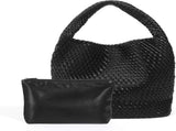 Woven Tote Bag for Women Soft Leather Handbag with Pocket V1263-JX-3500