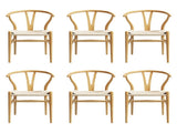 1 Set of 6 Artiss Dining Chairs Wooden Rattan Seat Wishbone Back MO-DIN-B-01-RAT-WDX6