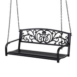 Gardeon Outdoor Porch Swing Chair Patio Furniture Floral Backrest 2 Seater Black ODF-GSC-STEEL-2S-FLORAL-BK