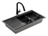 Cefito Stainless Steel Sink 70x45CM With Pull Out Mixer Tap Kitchen Basin Single Bowl Black SINK-BLACK-7045T-52