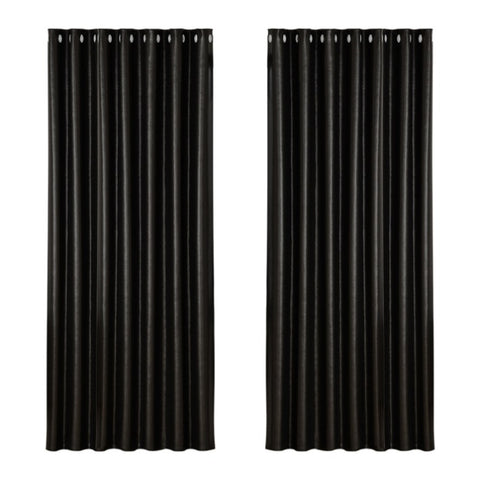 Artiss 2X Blockout Curtains Eyelet 240x230cm Black Shine BC-SHINE-240X230-BK