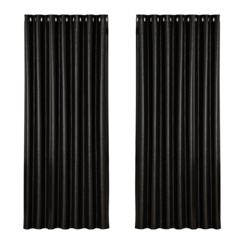 Artiss 2X Blockout Curtains Eyelet 240x230cm Black Shine BC-SHINE-240X230-BK