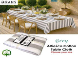 Rans Grey Alfresco Stripes Cotton Tablecloth - Choose from 2 sizes 150cm x 250cm V442-RAN-TABLEC-ALFRESCO250CM-GREY-RE
