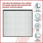 100 Inch 16:9 Manual Pull Down Outdoor Projector Projection Screen Theater Movie V63-835431