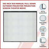 100 Inch 16:9 Manual Pull Down Outdoor Projector Projection Screen Theater Movie V63-835431