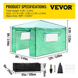 12'x 8'x 8' Pop-Up Greenhouse, Set Up in Minutes, Portable Greenhouse with Doors & Windows. High V952-ZDBXSHYW-128814R5V0