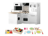 Keezi Kids Wooden Toy Kitchen with 29pc Play Food and Cookware Set PLAY-WOOD-FRIDGE-3IN1