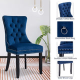 2x Velvet Dining Chairs Upholstered Tufted Kithcen Chair with Solid Wood Legs Stud Trim and V226-SW1901BL