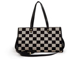 Stylish Black Khaki Checkerboard Tote Bag Large Capacity Womens Shoulder Handbag for Work & Daily V1105-YABB-06