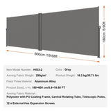 Retractable Side Awning, 180X600cm Aluminum Outdoor Privacy Screen, 280g Polyester Water-proof V952-ZYPF180X600CMGY01V0