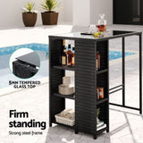 Gardeon Outdoor Bar Table Wicker Dining Bistro Glass Desk Steel Patio Furniture Black ODF-BAR-TABLE-STORE-BK