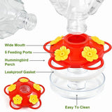Outdoor Hanging Hummingbird Feeder - Hand-Blown Glass with Plastic Bottle, 15 oz, Sealed and Leak V1369-AZ3-W-11375