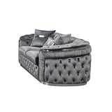 2 Seater Sofa Grey Velvet Fabric Solid Wood construction Silver Stainless Steel Trim V43-SOF-DUK2SGR-S