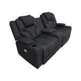 Electric Recliner Stylish Rhino Fabric Black Couch 2 Seater Lounge with LED Features V43-REC-ARN2RBL