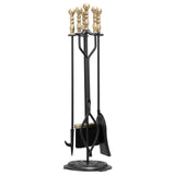 Fireplace Tool Set, 5 PCS Tool Set and Holder with Five-Prong Stand, Tongs, Ash Shovel, Brush, V952-BLGJTJ5JTWZGPZ6MX001V0