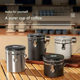 Silver 304 Stainless Steel Airtight Coffee Canister 1800ml Vacuum Seal Storage Jar with Date Tracker V888-ELOSUNG54373