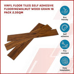 Vinyl Floor Tiles Self Adhesive Flooring Walnut Wood Grain 16 Pack 2.3SQM V63-836571