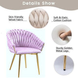 SERENIT Pink Modern Velvet Dining Chairs, Upholstered Living Room Chair with Woven Back and Golden V255-SE-GP1801-DC-PINK