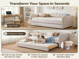 Artiss Single Daybed Velvet Trundle Bed Frame Tufted Guest Bed BFRAME-G-BELLA-S-WH-ABC