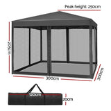 Instahut Gazebo Pop Up Marquee 3x3m Wedding Party Outdoor Camping Tent Canopy Shade Mesh Wall Grey GAZEBO-POP-M-FG-3X3-GR