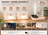 3PCS Smart Home Atmosphere Set Pink USB Rechargeable Camera Humidifier & 2pcs White RGB Motion V888-ELOSUNG53412