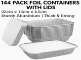 144x Aluminium Disposable Foil Food Container Trays Pans w/ Lids Covers Bulk 22cm*15cm*4.5cm V563-AF2215-6L-24PK