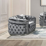 1 Seater Sofa Grey Velvet Fabric Solid Wood construction Silver Stainless Steel Trim V43-SOF-DUK1SGR-S