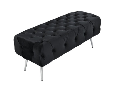 Shirley Ottoman Black Velvet V292-OTT-SHIRLEY-SILVERBASE-BLACKSEAT