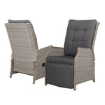 Gardeon Recliner Chairs Sun lounge Wicker Lounger Outdoor Furniture Patio Adjustable Grey ODF-RCL-RW-FT-GE