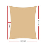 Instahut Shade Sail 5x6m Rectangle 185GSM 95% Sand Shade Cloth SAIL-L-5X6-C-SA