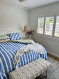 100% Cotton Duvet Quilt Cover Set w/ 2 Pillow Cases in Reversible Blue/Green/White Stripe - Double V563-BLUSTRP_DVT-DOUBLE