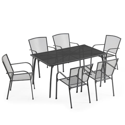 FORTIA 7pc Outdoor Dining Furniture Setting, Table and Chairs Set for outside with E-coating V219-OTDODSFOM7MA