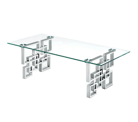 Royale Silver Coffee Table - Clear Glass V292-CT-ROYALE-SILVER-CLEARTOP